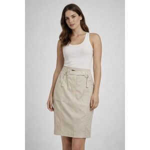 Emporio Armani Beige Utility Pencil Skirt D-Ring Belted Cargo USA 12 IT 46